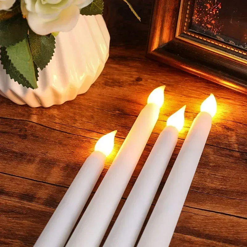 Velas cónicas LED sin llama, vela de poste largo con batería, lámpara de vela de luz cálida para decoración de fiesta de Navidad, 12/1 Uds.