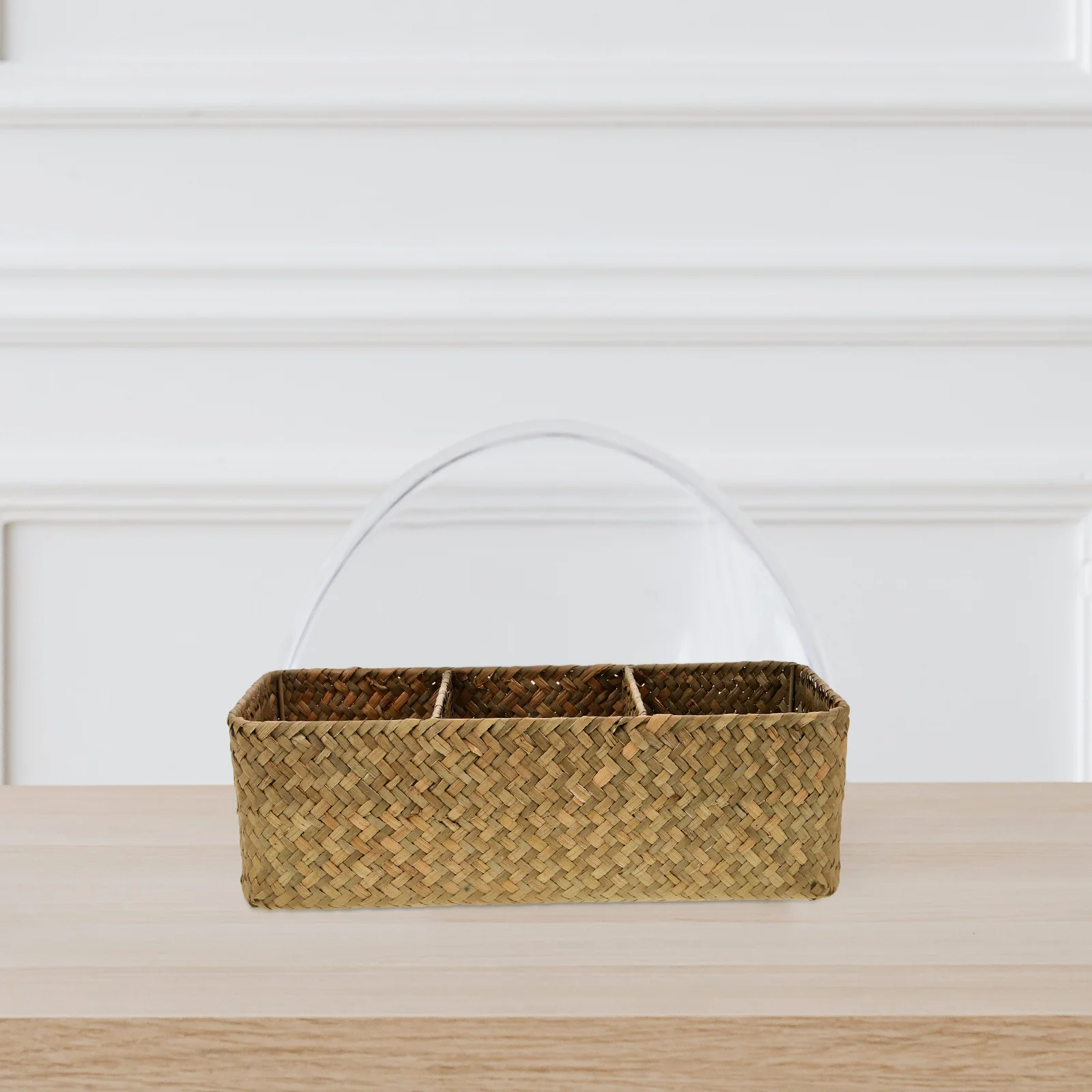 

Desktop Storage Basket Three-Compartment Handwoven Organizer Box for Sundries Makeup Storage Organizer