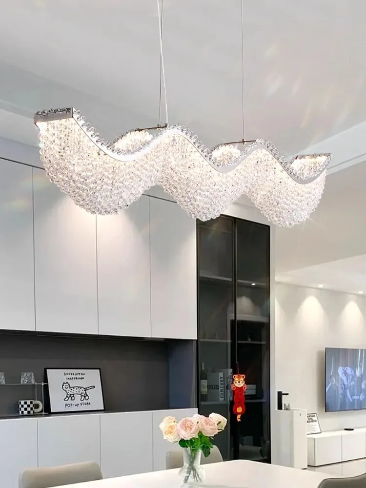 

Creative Modern Luxury Long Wave Crystal Bead Chandelier Lights Led Home Decoration Living Room Bedroom Lamparas De Cristal