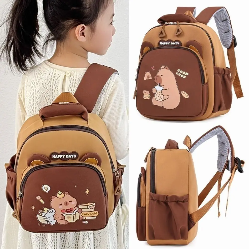 

Cute Cartoon Lightweight Capybara Backpack Large Capacity Capybara School Bag Multi-Pockets Nylon Kindergarten Backpack