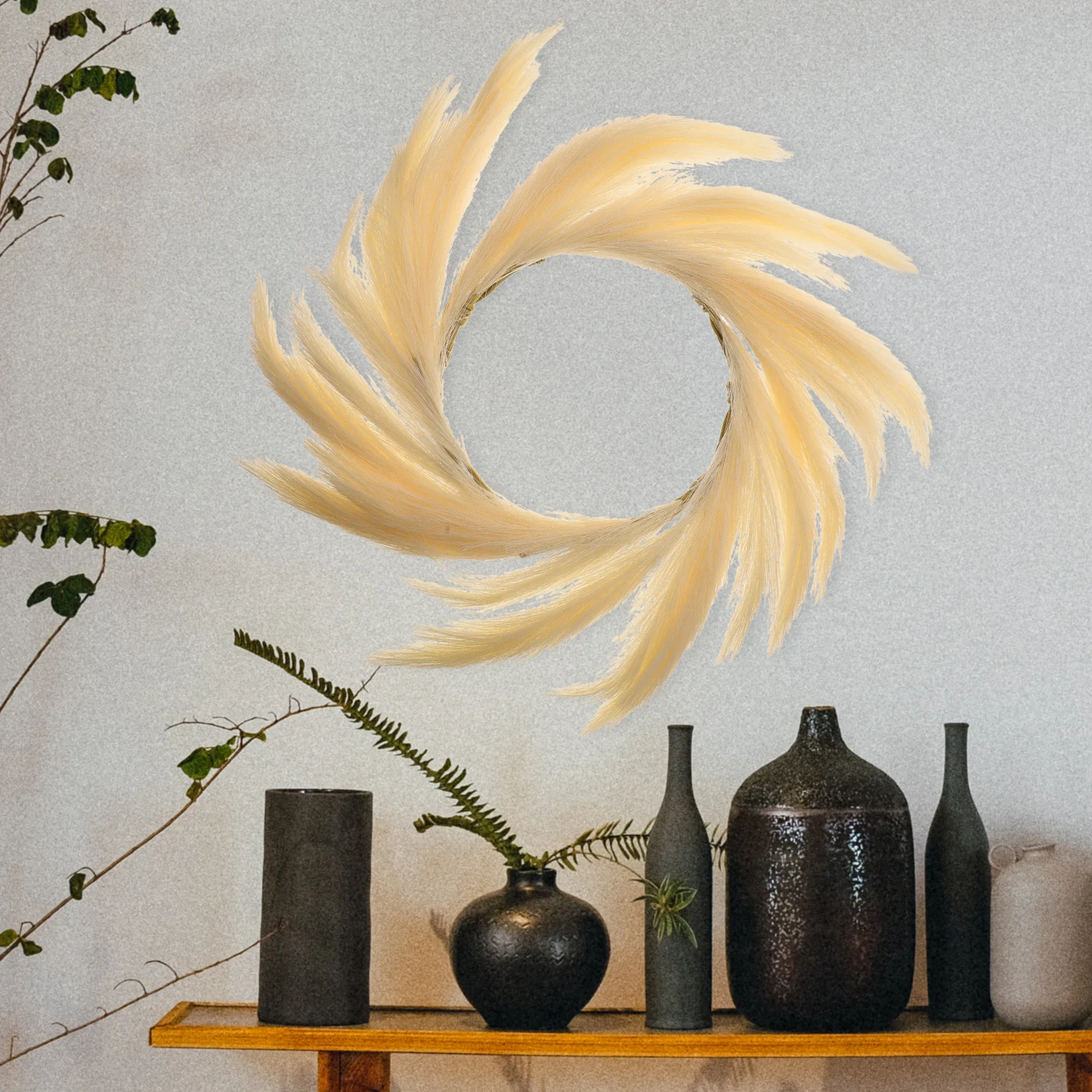 

Faux Phragmites Wreath Simulated Reed Garland Wall Hanging Decor for Home Office Bar Mall Decoration Festive Phragmites Wreath