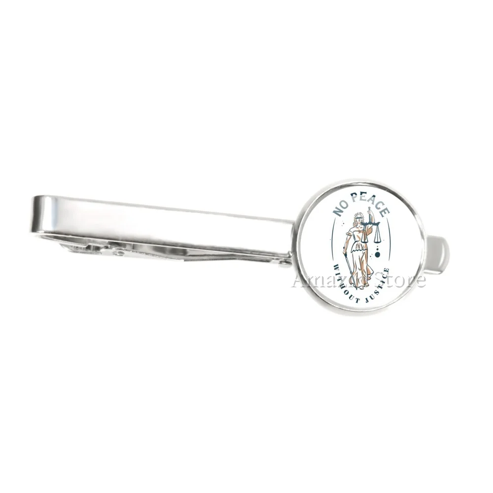 No Justice No Peace Slogan Creative 16MM Tie Clip Pins For Clothes Men Necktie Clip Pin Suit Nice Gifts JD033