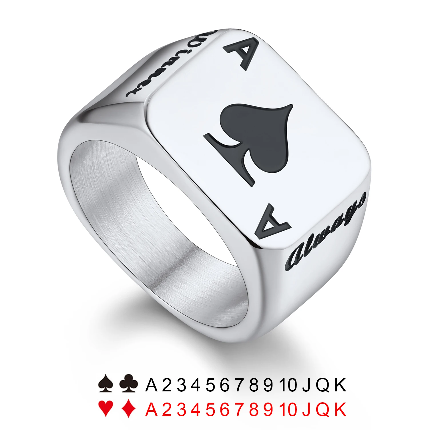 U7 Customized Square Rectangle Stainless Steel Poker Cards Rings for Man Black Laser Engraved Signet Rings Custom Jewelry Gift