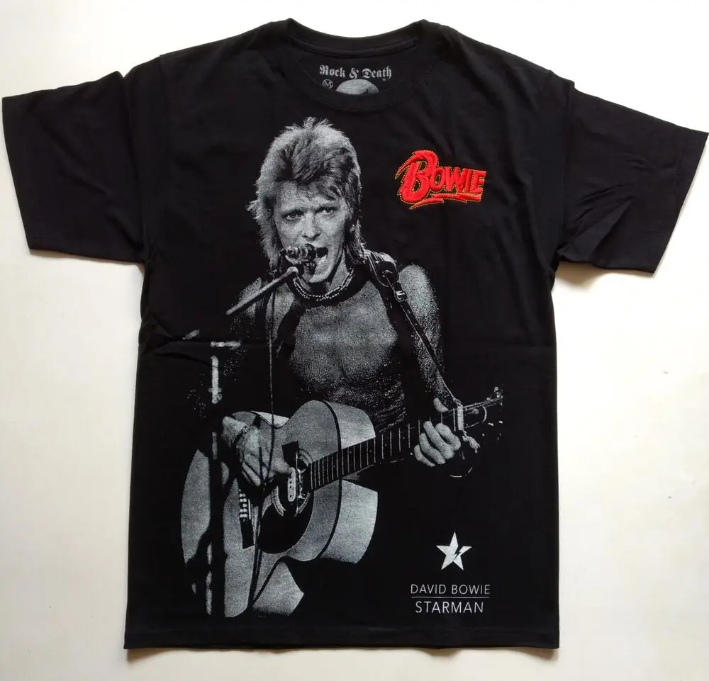 T-Shirt RARE Embroidered Logo Starman Glam Classic Rock Pop Ziggy