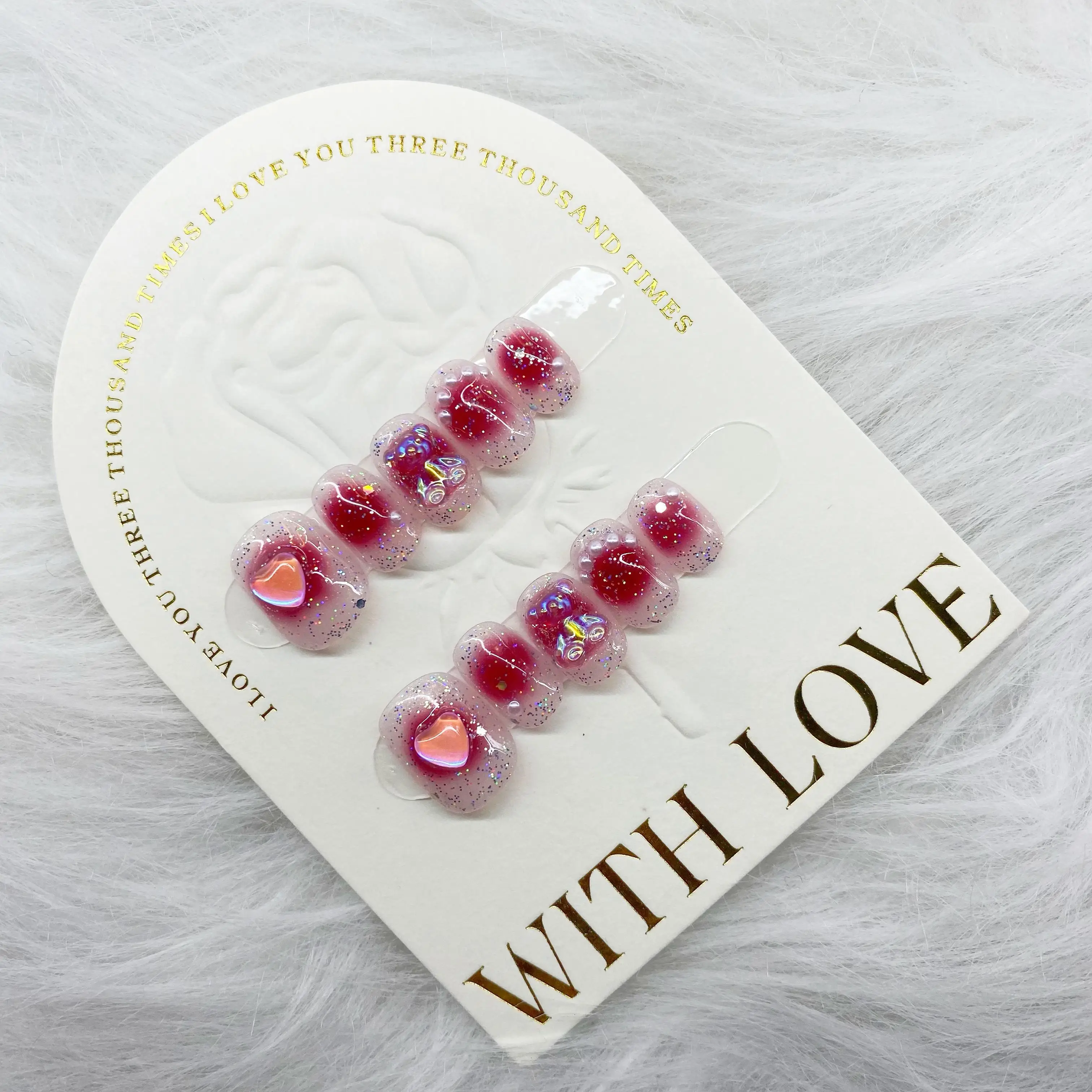 Hot-Selling Framboos Kauwgom Blush Gradiënt Gel Herbruikbare Hoogwaardige Elegante Witte Handgemaakte Druk Op Nagels.No.B021