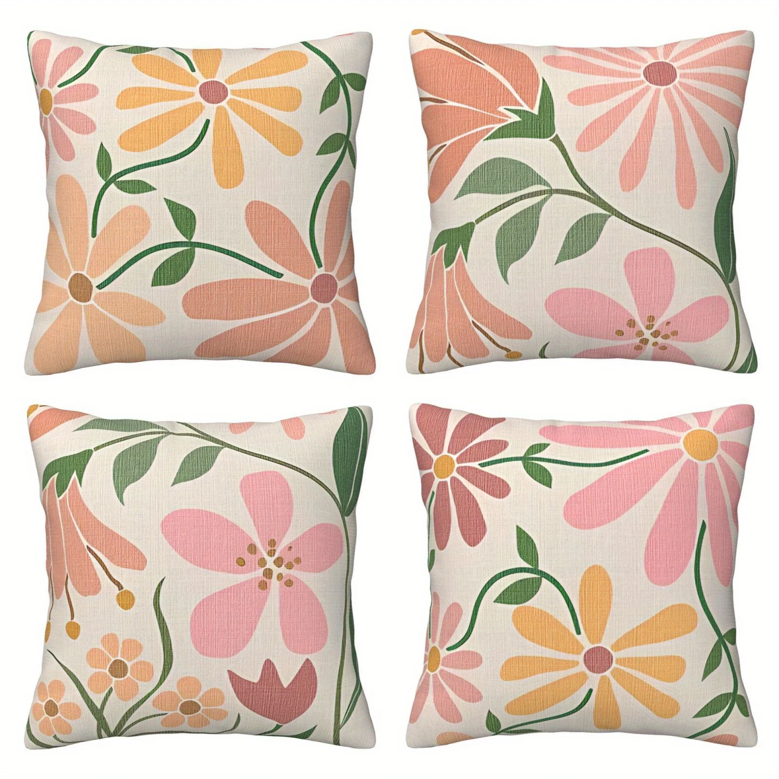 Set of 4 Printed Floral Cushion Covers Boho Aesthetic Throw Pillows for Living Room Home Decor Storage Gift