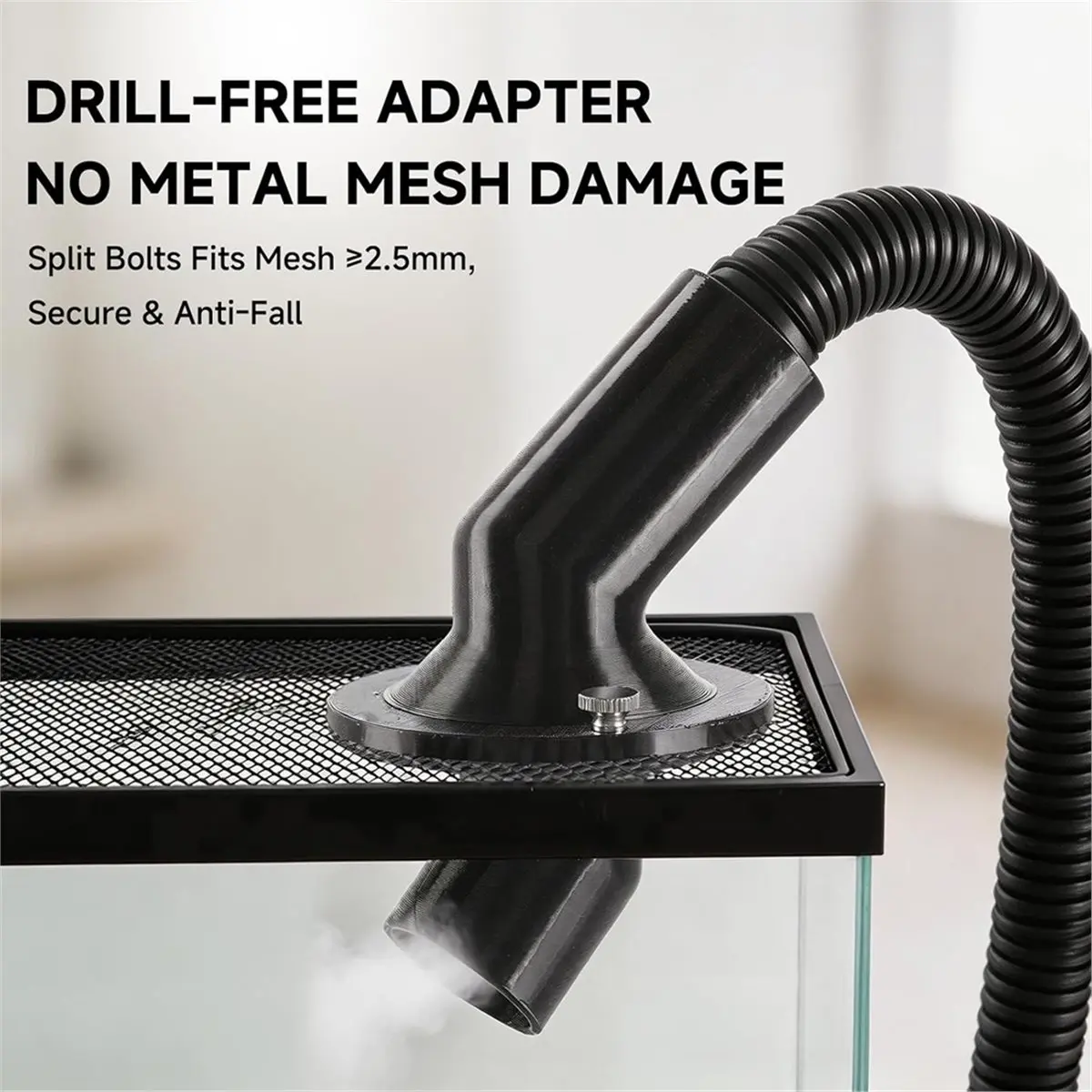 Terrarium Fogger Adapter for Reptile Humidifier, Fits 0.8/1.0/1.2in Hoses, No-Drill Mesh Mount, 360° Nozzle