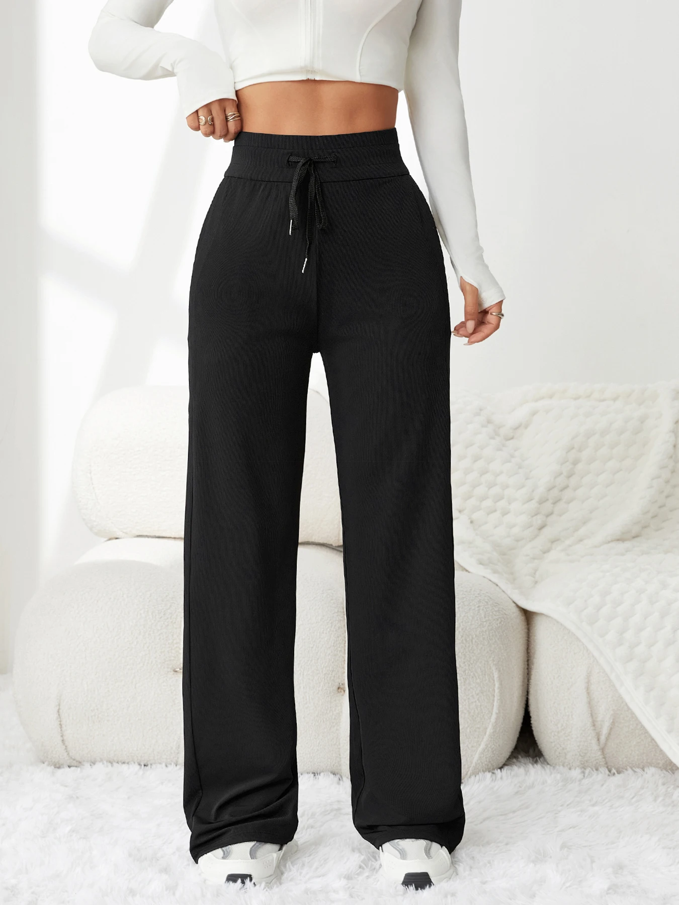 Pantalones de seda de hielo para mujer, pantalones de pierna ancha suaves, cómodos y transpirables, nuevos pantalones informales adelgazantes de cintura alta