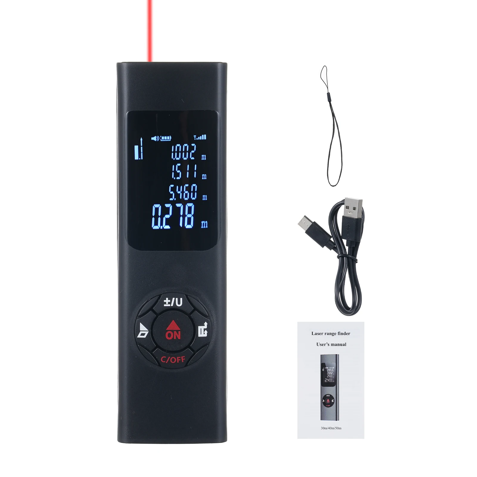 

Mini Laser Measure High-precision Laser Distance Meter IP54 Waterproof Measures Distance Area Volume Pythagoras with LCD Backlit