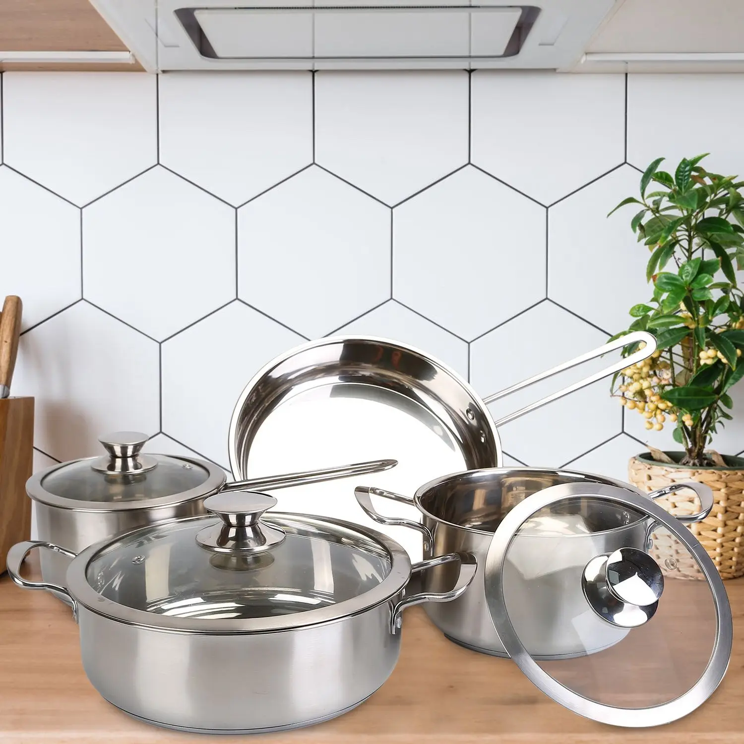 Stainless Steel Cookware Set with 2.7/3.7-Quart Stockpot 2-Quart Saucepan 9.17-Inch Fry Pan - Does not ship on weekends