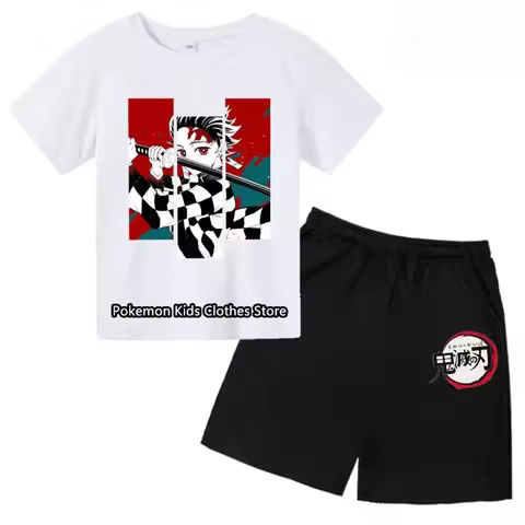 Kids Birthday Presents Demon Slayers Outfits Summer Short Sleeves Cartoon Sonic Tee Shirts Short Pants 2Pcs Sets Pokemon Suits