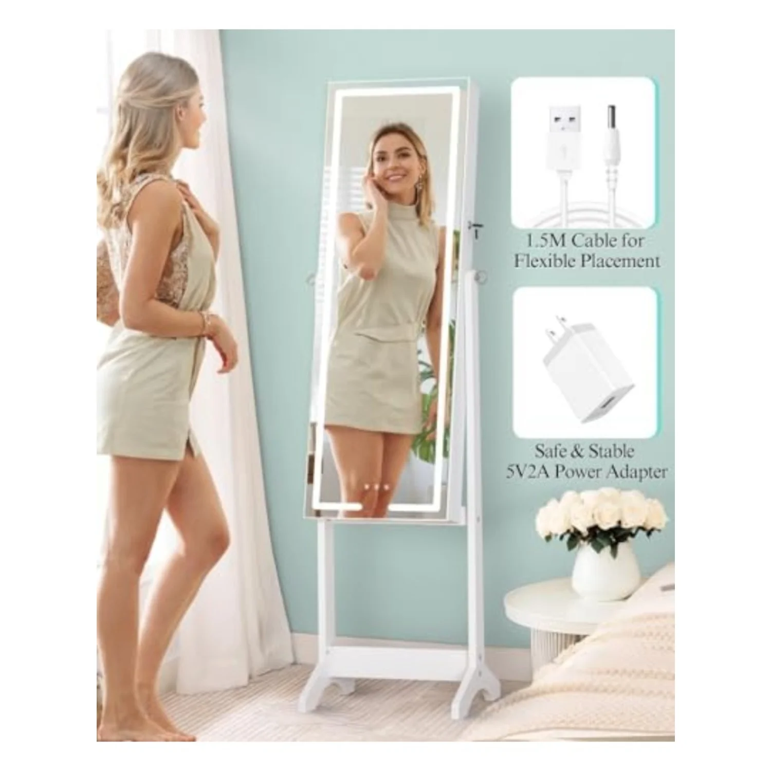 ตู้เก็บเครื่องประดับแบบตั้งพื้ - Full Length Mirror Jewelry Armoire บทวิจารณ์และราคา
