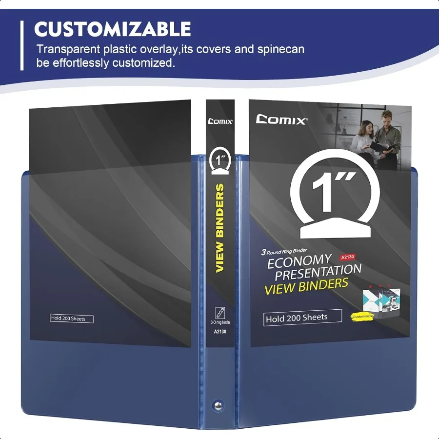 3링 바인더 1인치 클리어 뷰 커버 1뷰 바인더 미국 레터 사이즈 용지 200매 수납 6팩 다크 블루