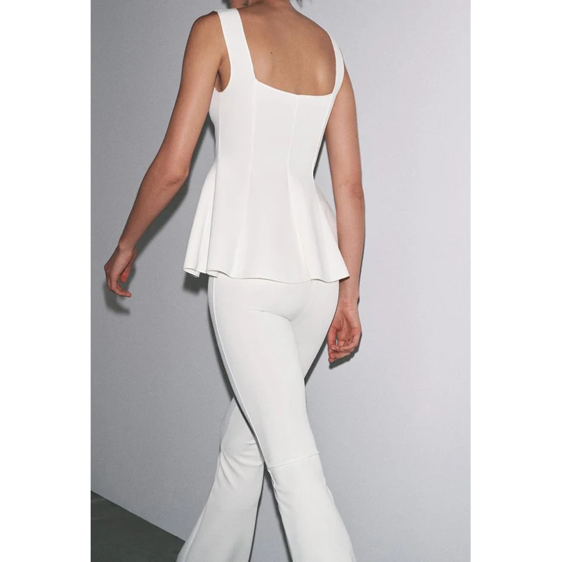 Top rotondo elastico a vita alta Ne e pantaloni svasati Set due pezzi gonna ort orlo Sle design semplice estate Faion donna...