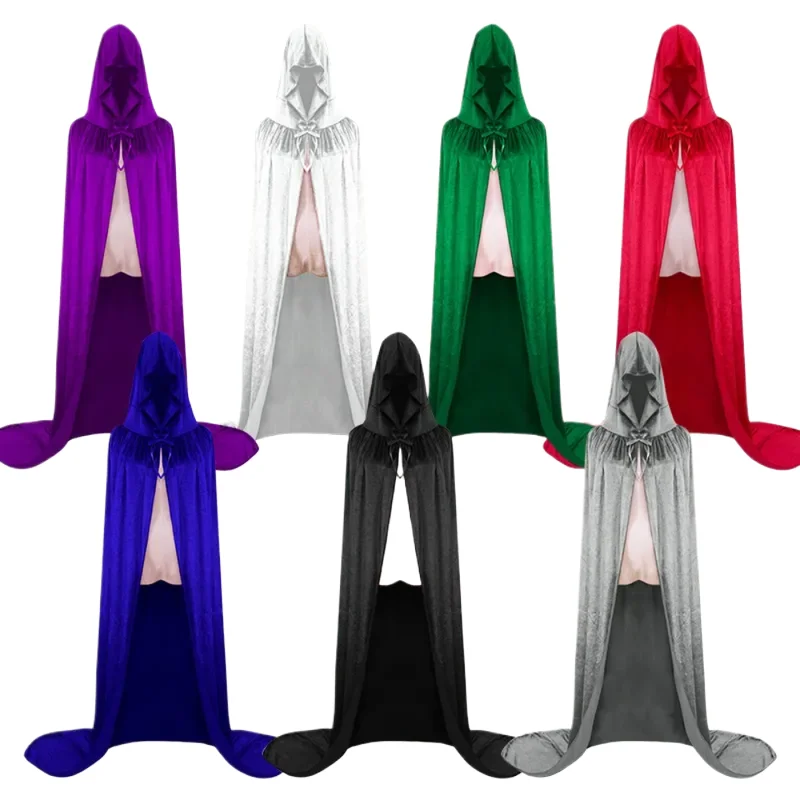 

Medieval Vintage Velvet Cape Halloween Witch Cosplay Costume Unisex Cape Adult Children Hooded Robe Carnival Costume New