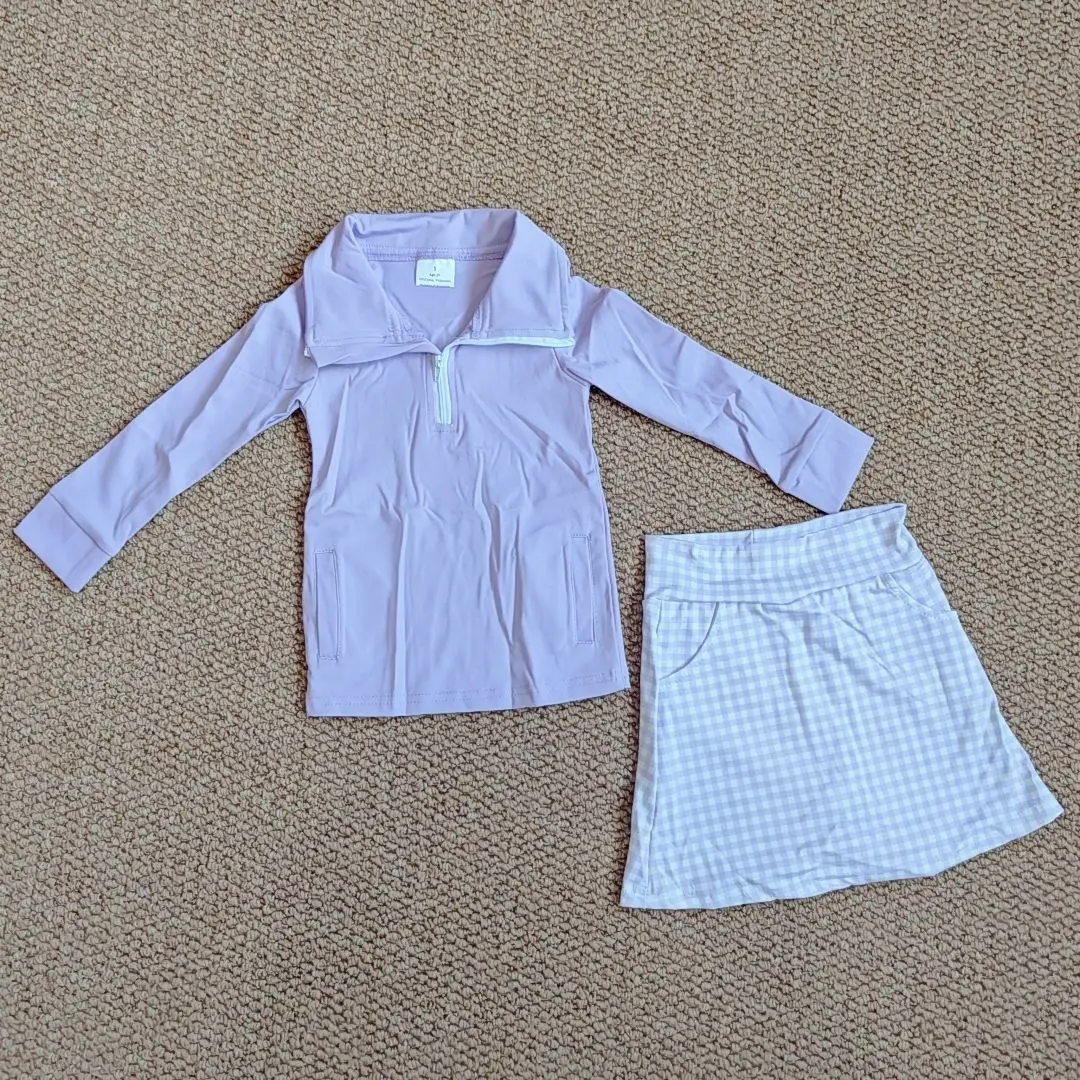 

9.18 Wholesale hot sale Western Boutique children clothing Baby Girls Lavender Pullover Active Wear Top Shorts Skirts Clothes Se
