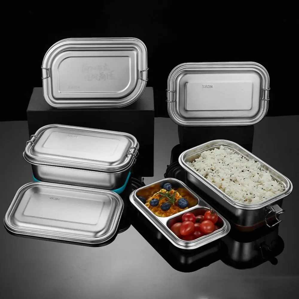 

Sealed Stainless Steel Lunch Box Double Layer Divided Grids Food Storage Container Heat-resistant Large Capacity