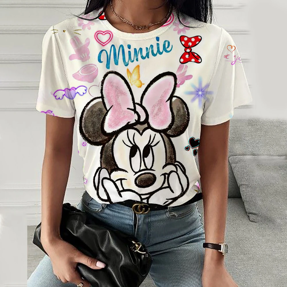 女性のディズニーミッキーマウスTシャツ,3Dプリント半袖ラウンドネックTシャツ,パーソナライズされたカジュアルなビーチスタイル,夏のファッション,新しい