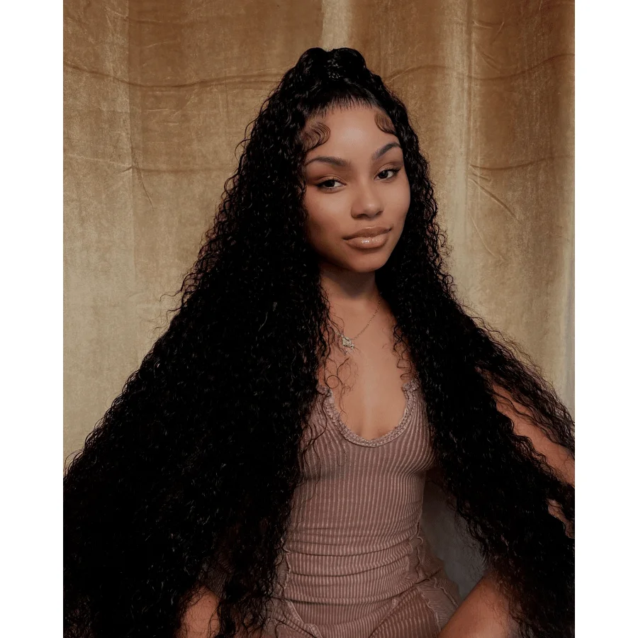 40 pulgadas de onda profunda 200% 13x4 HD transparente encaje Frontal pelucas de cabello humano rizado brasileño prearrancado con línea de cabello Natural