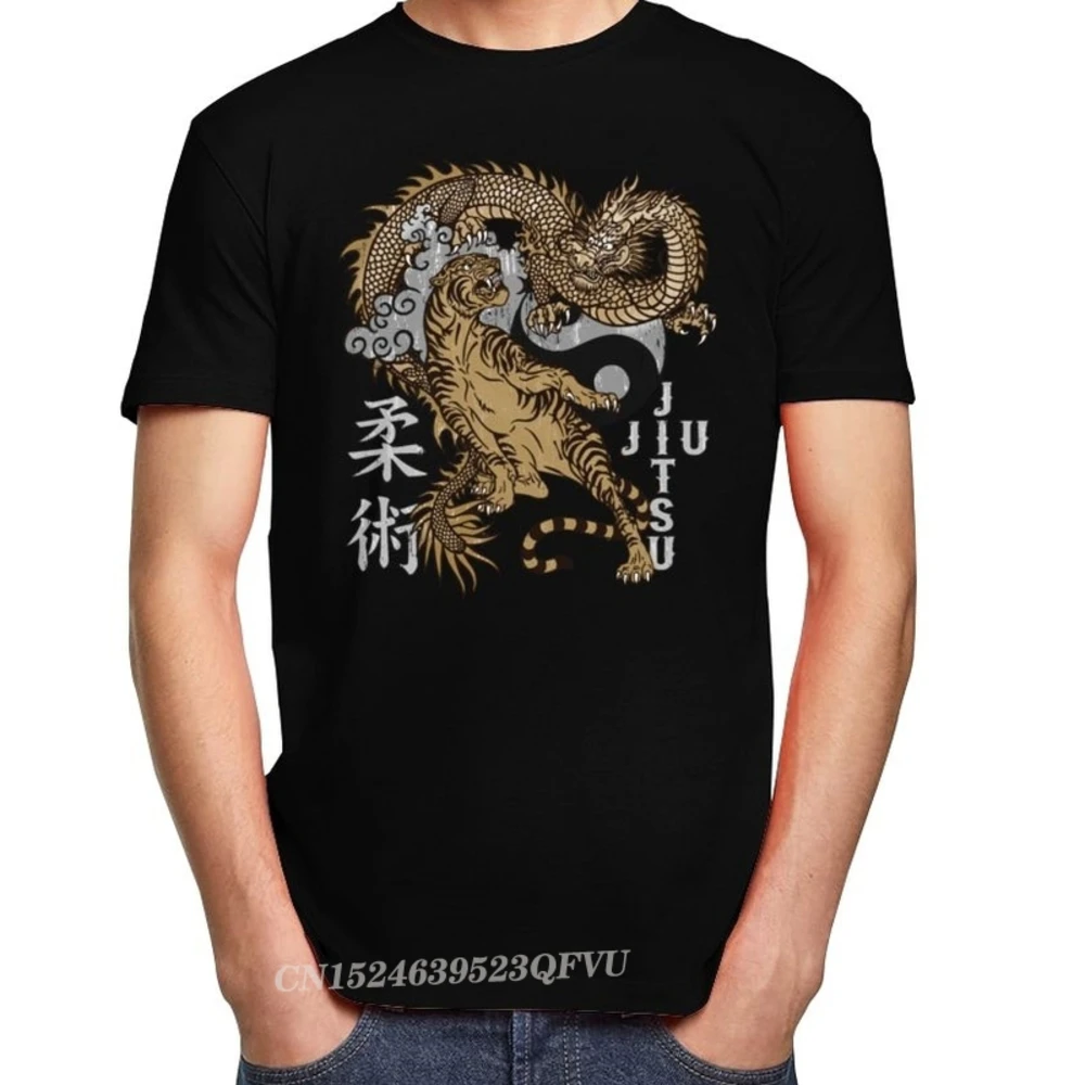 Classic Jiu Jitsu Tiger And Dragon Men Yin Yang Martial Arts Tee Top Bjj Tshirt Camisas Men Brazilian Jiu-Jitsu T-Shirt