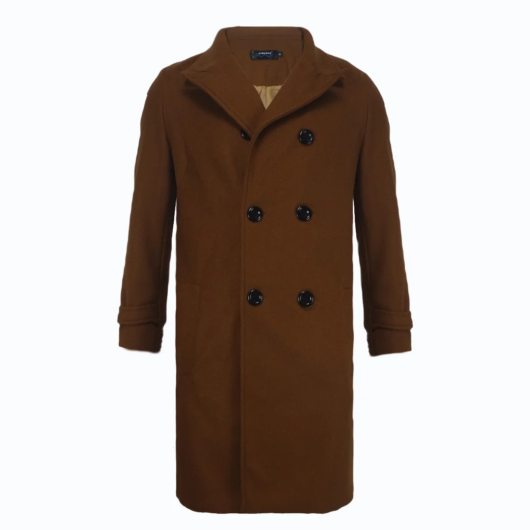 سترات رجالية طويلة مزدوجة الصدر ، معطف واق من المطر بطية صدر ، معاطف رجالية أحادية اللون ، ملابس شتوية غير رسمية ، سمك ، #3