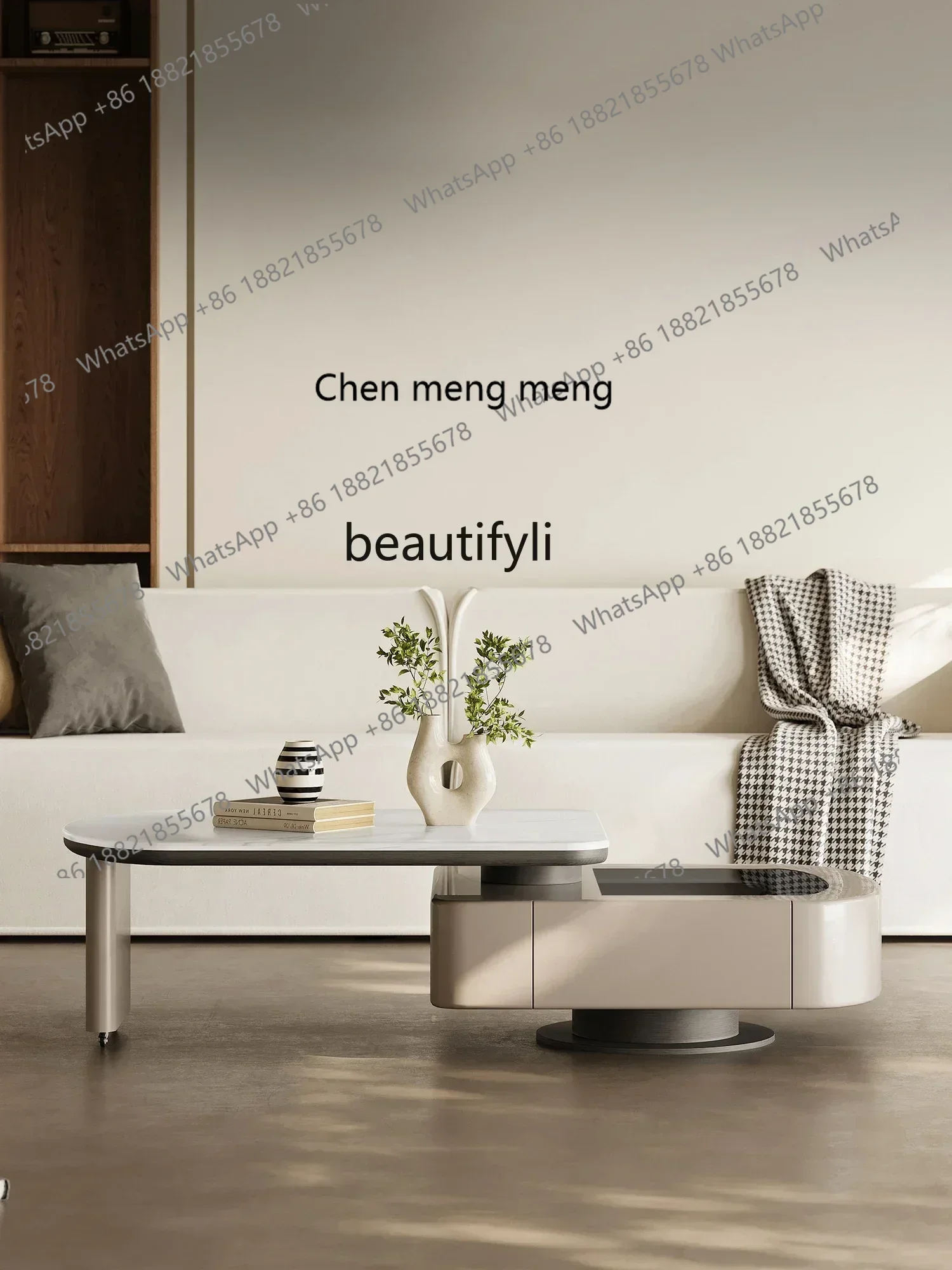 ss cn8350 New Arrivals Italian Minimalist Rotating Coffee Table Microlite Pulley Multifunctional Storage Retractable Living Room