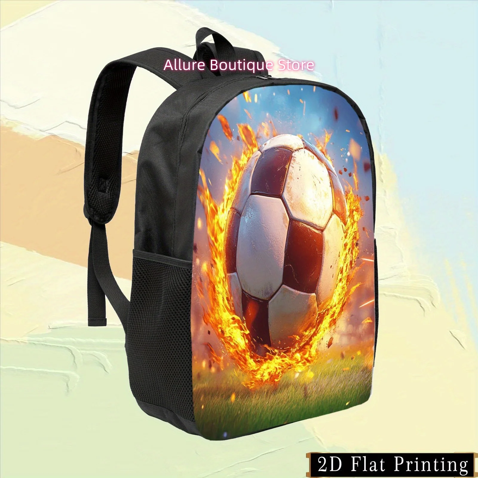 1pc Vibrant Soccer Ball Backpack - Adjustable Straps, Multiple Compartments, Lightweight & Durable for School, Travel, Gym, and