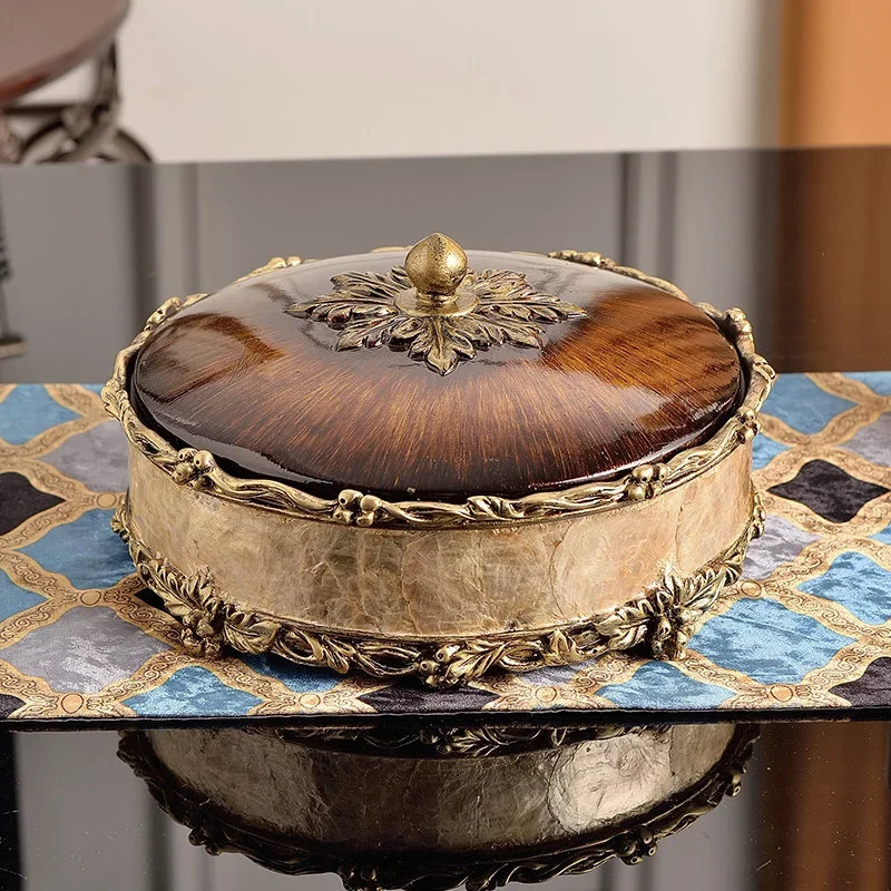 

Европейский ящик для хранения из смолы с крышкой, роскошный, ретро, гостиная, тарелка для конфет, сухофрукты, закуски, круглые украшения