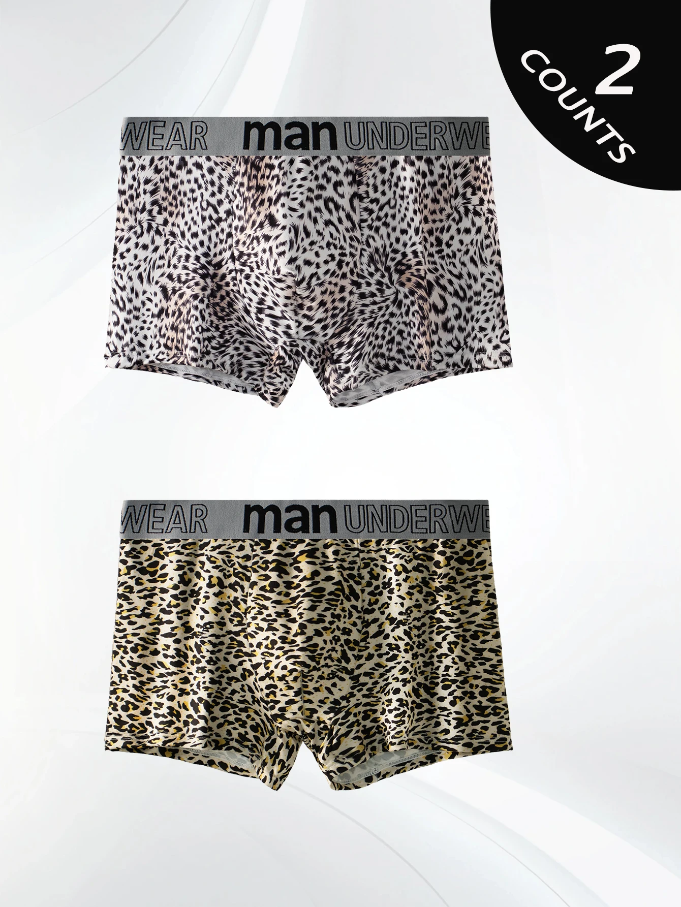 Men\'s underwear 2 pairs of fashion letter waist leopard print boxer shorts comfortable and soft boy\'s boxer shorts