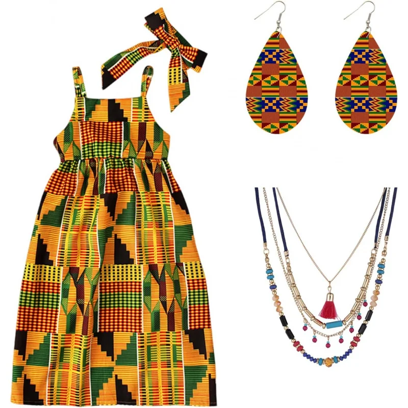 

African Attire for Kids Girls, Dashiki African Print Skirt African Dresses Summer Boho Print Tradition Halter