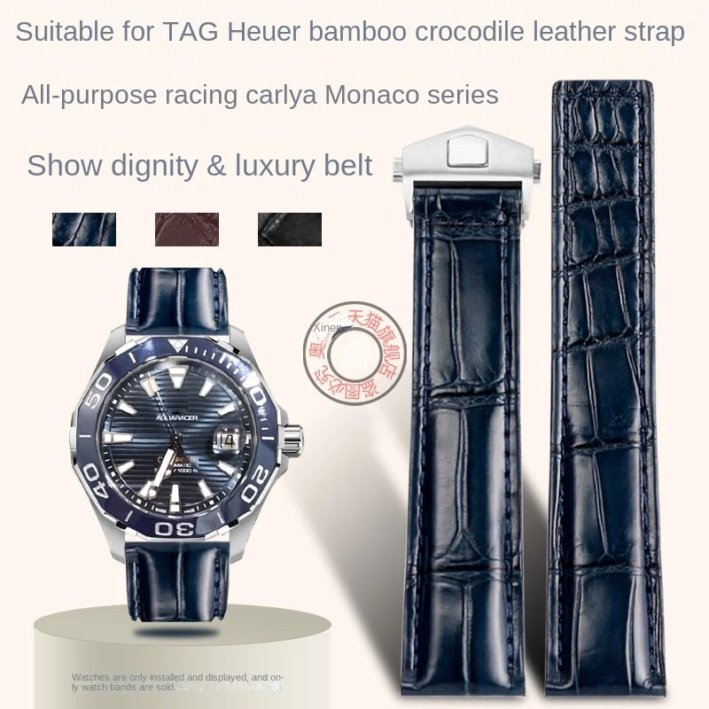 Crocodile leather strapFor TAG Heuer 19mm 20mm Aquaracer Carrrera Monaco series High quality strap folding buckle watch band MEN