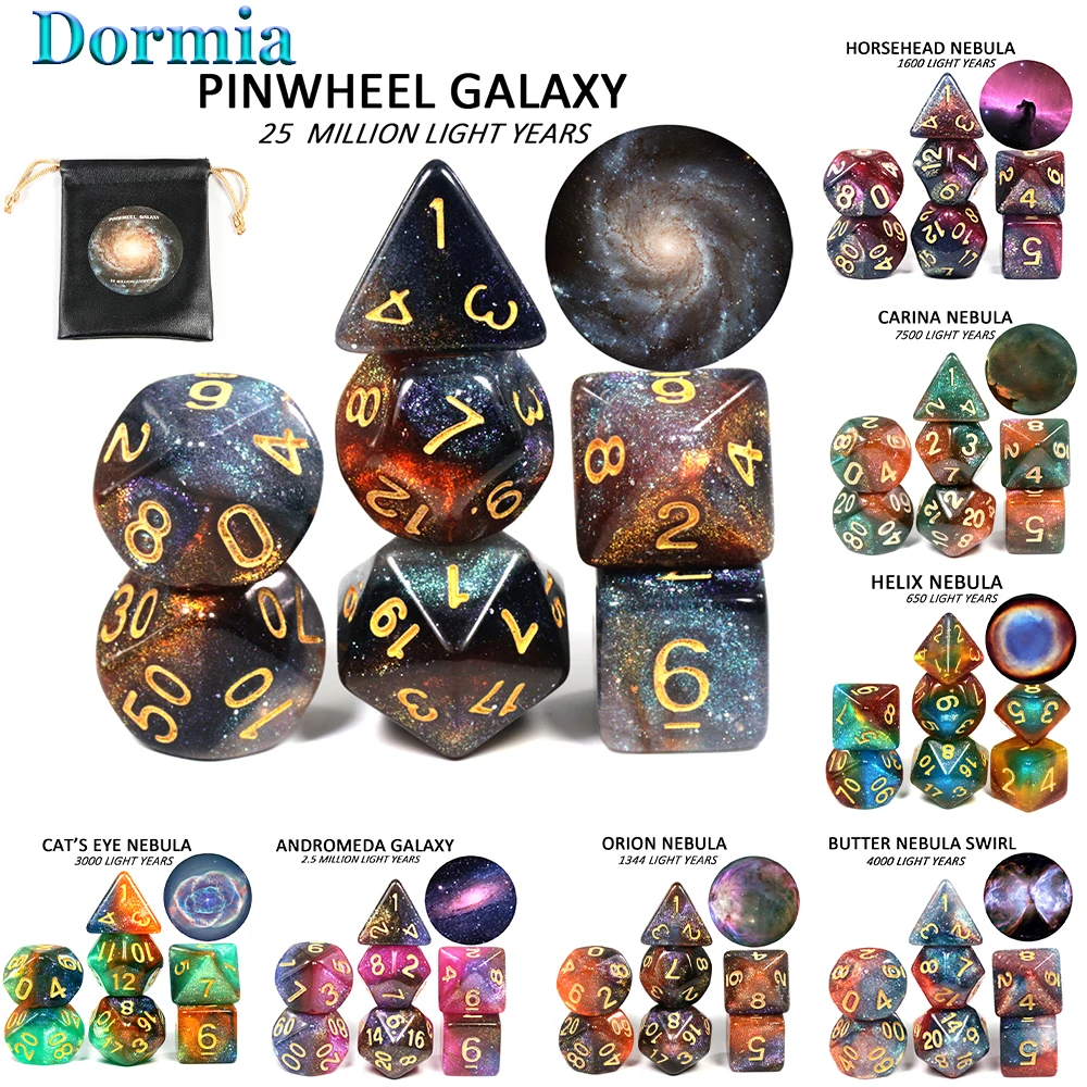 

Cosmic Galaxy Concept Dice 7 Pieces Role Playing Game Table Accessories 8 Themes Christmas Gift Boardgame dice