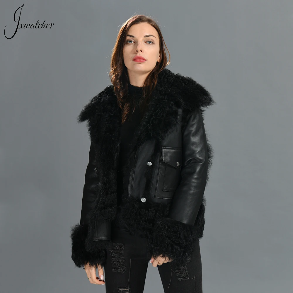 

Jxwatcher Women Real Shearling Jackets Autumn Winter Lamb Fur Crop Coat Genuine Leather Coats Ladies Sheepskin Fur Outerwear New