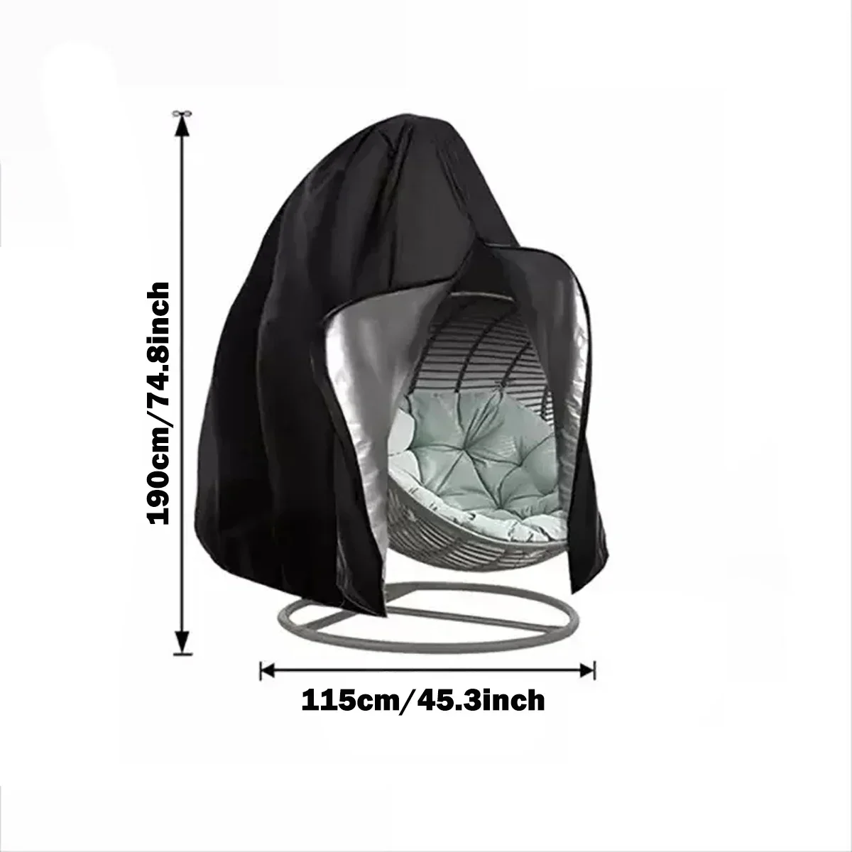 Black Zippered Rocking Swing Chair Cover, Universal Fit Egg & Rattan Chair, Heavy Non-woven Fabric, All Weather, Easy to Clean