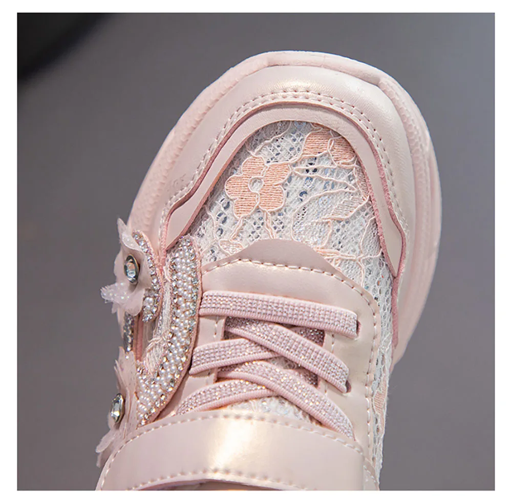 Lente Prinses Sportschoenen Voor Meisjes Koreaanse Stijl Luxe Strass Tennisschoenen Voor Kinderen Ademende Glitter Loopschoenen Meisje