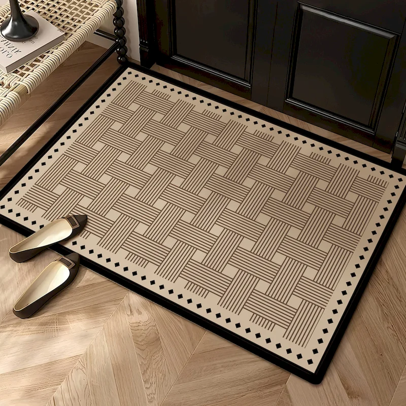 VIKAMA Retro French Entrance Carpet Wavy Entrance Rolled Edge Anti Slip Imitation Woven Door Mat Carpet Home Decoration