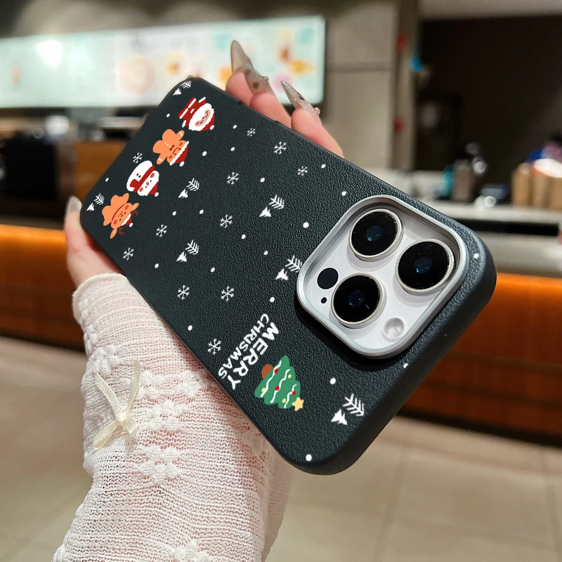 Leather Texture Christmas New Year Case For iPhone 16 15 Pro Max 14 16 Plus 13 12 Pro Max 11 Shockproof Soft TPU Phone Cover image 5