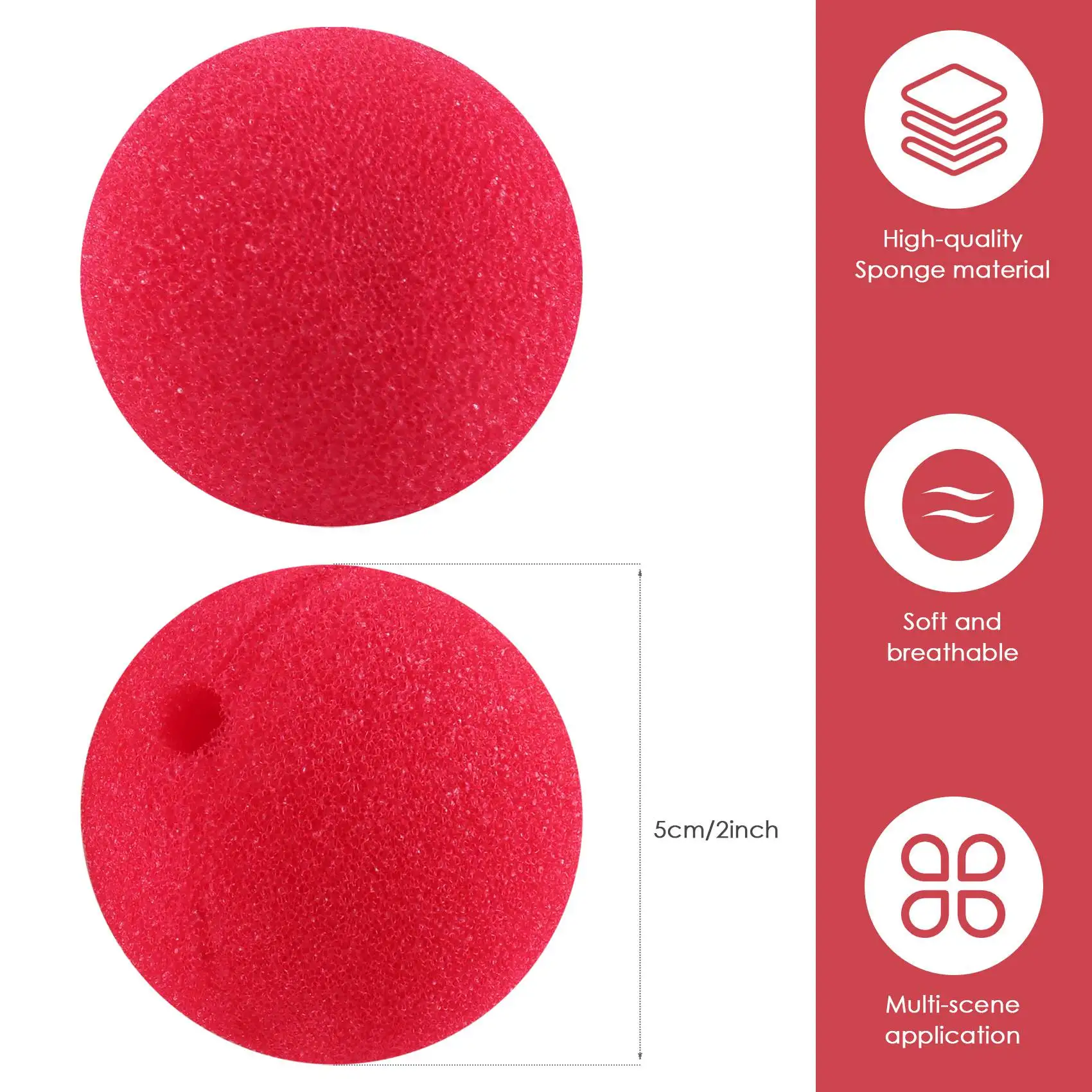 AS95-30PCS 2X2inch Носы для косплея Красный нос клоуна для вечеринки Хэллоуин костюм поставки Рождественские