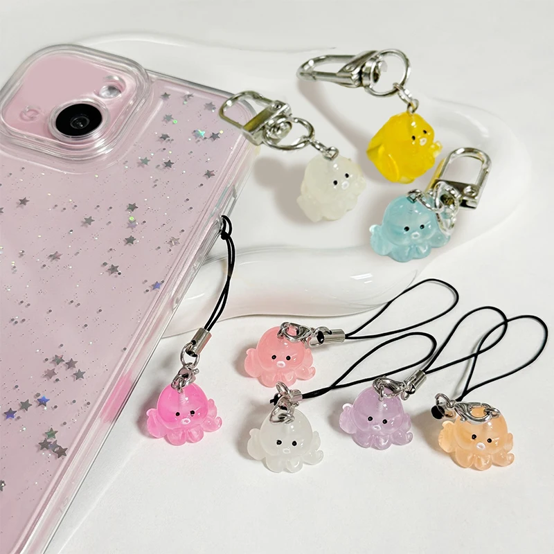 1Pair Cartoon Luminous Octopus Phone Lanyard Lovely Animal Mobile Phone Chain Keyring Camera Pendant Car Key Accessories