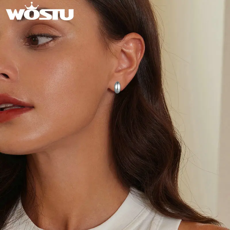 WOSTU 925 Sterling Silver Simple Moon Stud Earrings For Women Ins Style Streamlined Ear Sutds Pendientes Wedding Jewelry