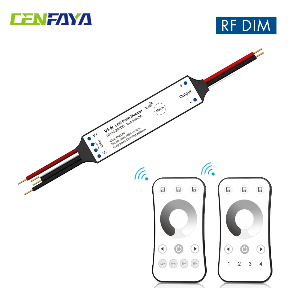 RF Mini Wireless Remote LED Controller KIT Push Dimming Function 2.4G DC 12V 24V Dimmer For Single Color 3528 5050 COB LED Strip