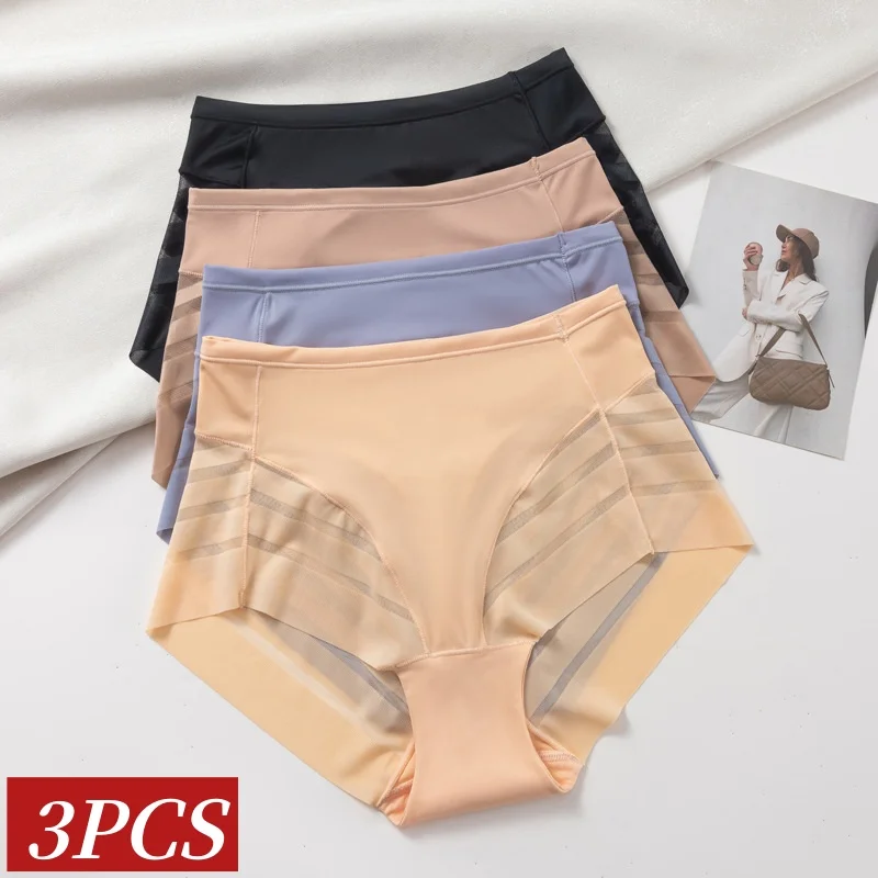 3 Teile/satz Frauen Höschen Hohe Taille Slips Bauch-steuer Mesh Elastische Shapewear Eis Seide Weibliche Nahtlose Unterwäsche Sexy Dessous