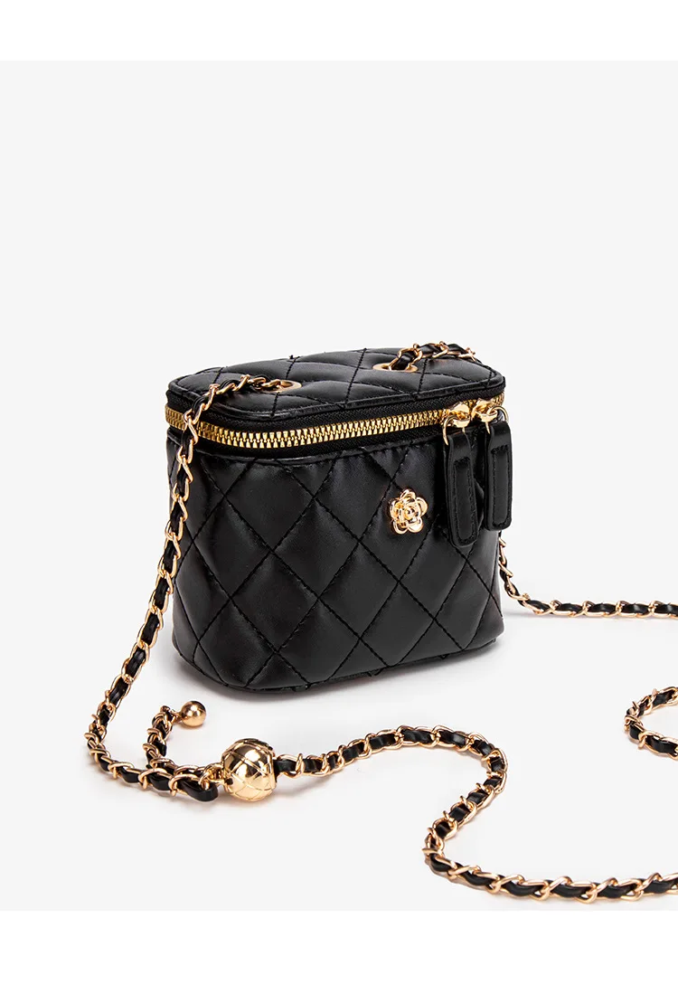 

New Bucket Bag Secret Garden Camellia Grid Chain Box Small Bag Shoulder Bag