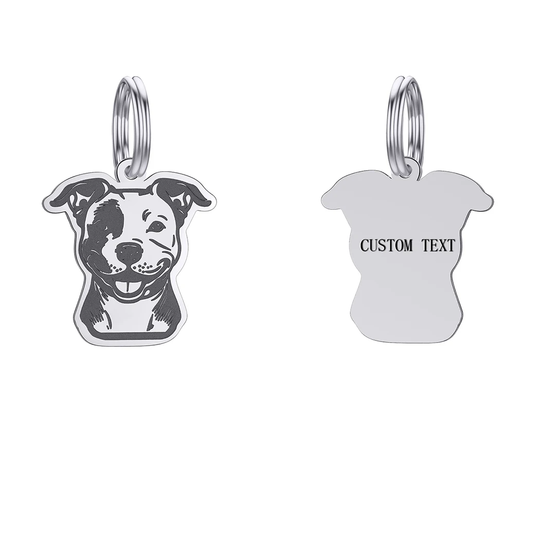 Stainless Steel Punk Animal Pitbull Charm ID Tag Name Phone Collar Custom Engraved Keychains