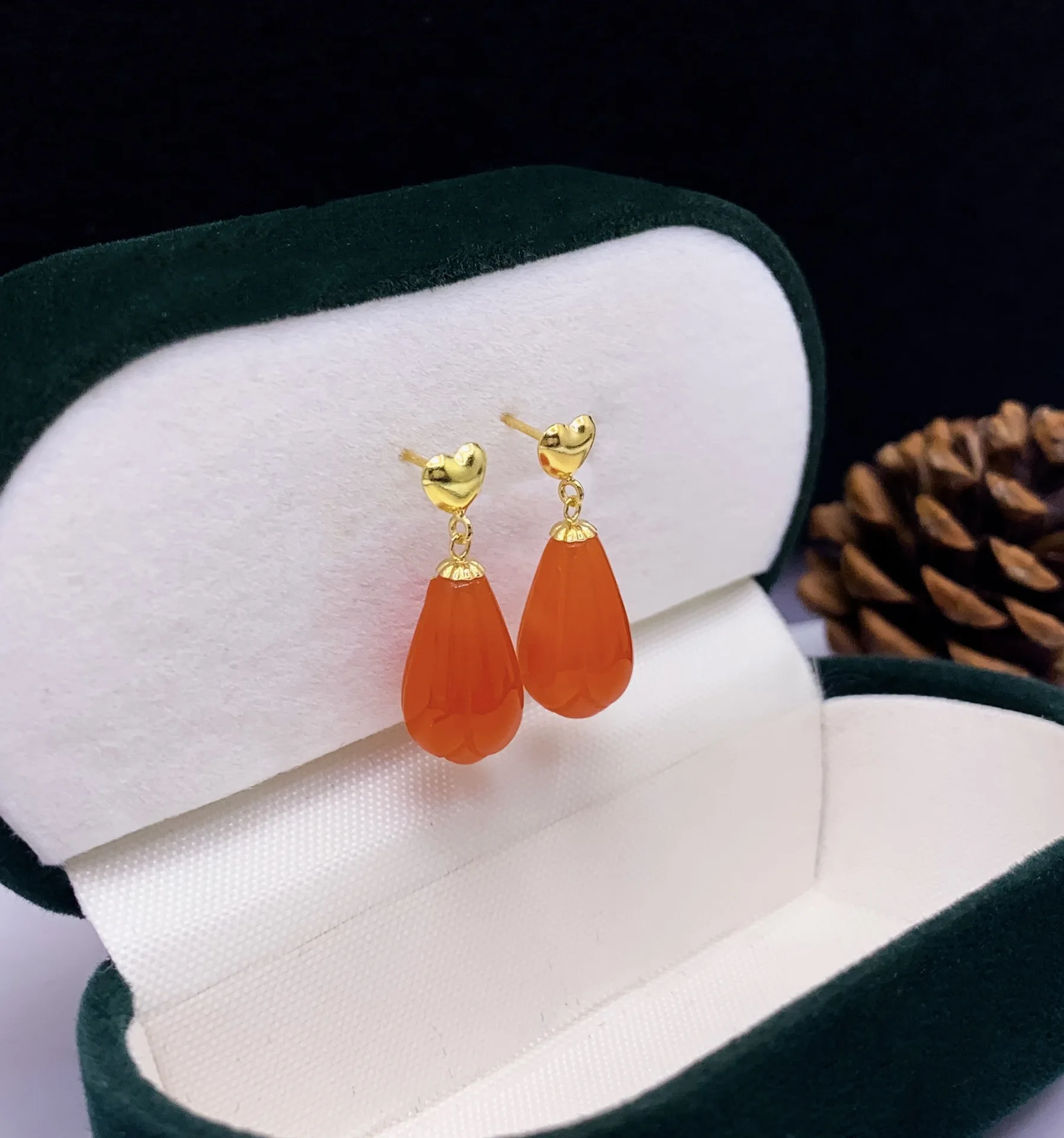 shilovem 18K yellow Gold real Natural south Red agate stud earrings fine Jewelry wedding plant Christmas gift  yze08138552nh