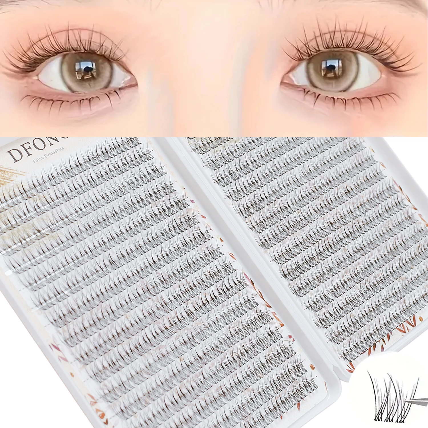 False Eyelashes, 32 Rows, baby Bent Fish Tail, 384 Clusters, Messy, Mom's Birthday, Single Cluster, Segmented Trilogy