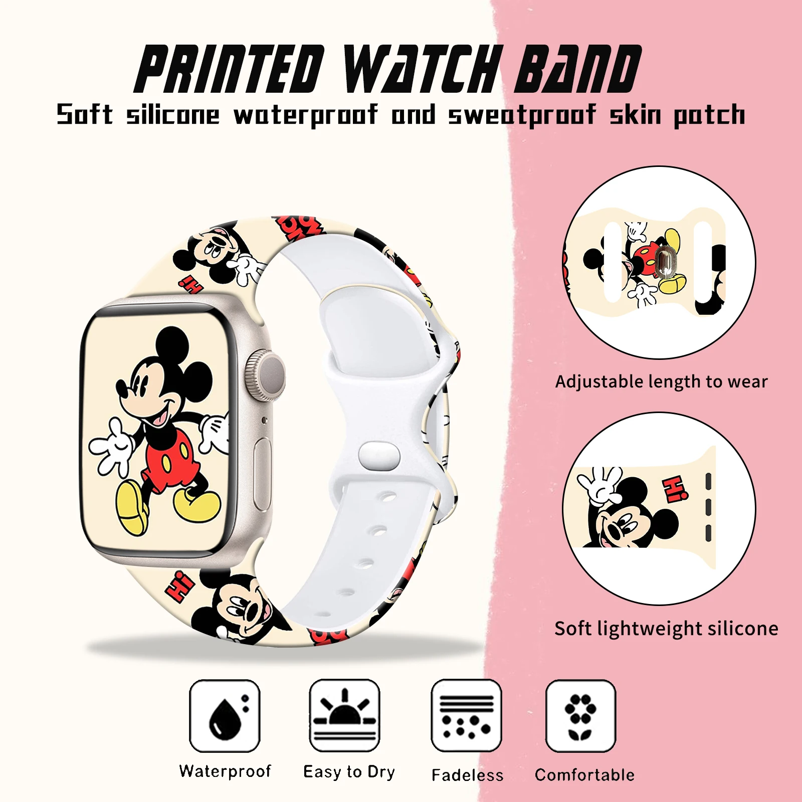 Disney Mickey Printed Strap for Apple Watch 11 10 9 8 SE Silicone Band Replaceable Watchband for iWatch 46mm 44mm 42mm 41mm Band - Image 2