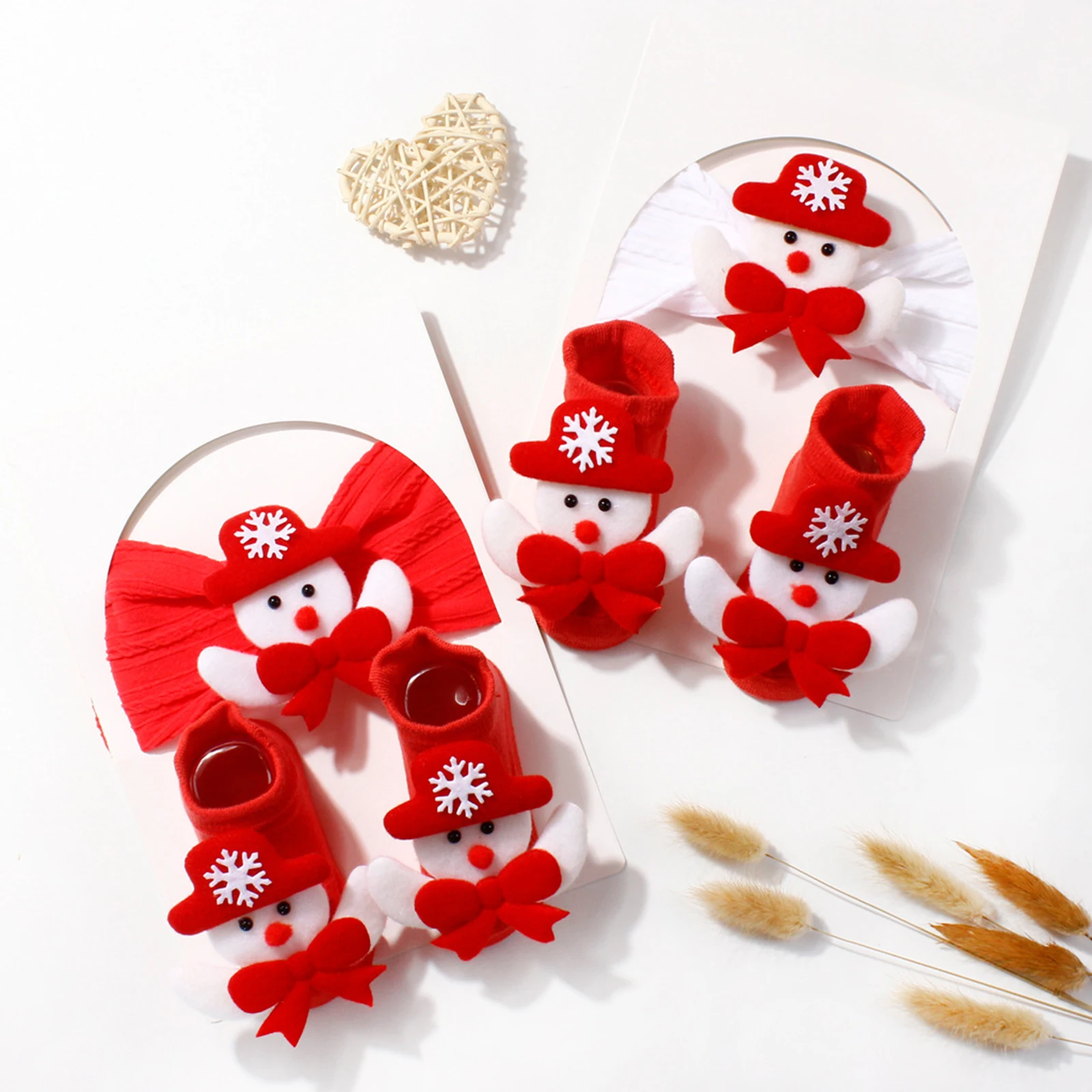 Infant Baby Girl Christmas Headband Socks Set Cute Snowman Socks and Headbands Novel Baptism Clothing Accessory