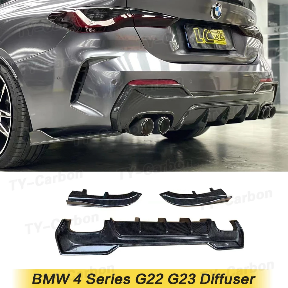 New G22 G23 3pcs Carbon Fiber Rear Diffuser Bumper Lip Splitter Spoiler For BMW 4 Series G22 G23 M440i MT Car Tuning 2020+