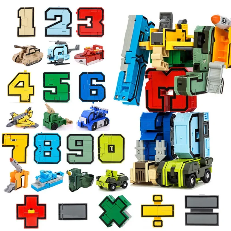 1 pz numero deformazione robot giocattoli per bambini regali del ragazzo blocchi educativi creativi fai da te assemblaggio di trasformazione di action figure